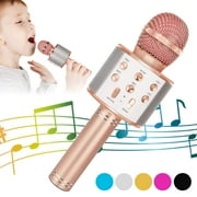 DAKIMOE Wireless Bluetooth Karaoke Microphone, Portable Handheld Singing Microphone for Kids Adults with Stereo Speaker and Voice Changer for All Smartphones, Gifts for Girls Kids Adults, Rose Gold