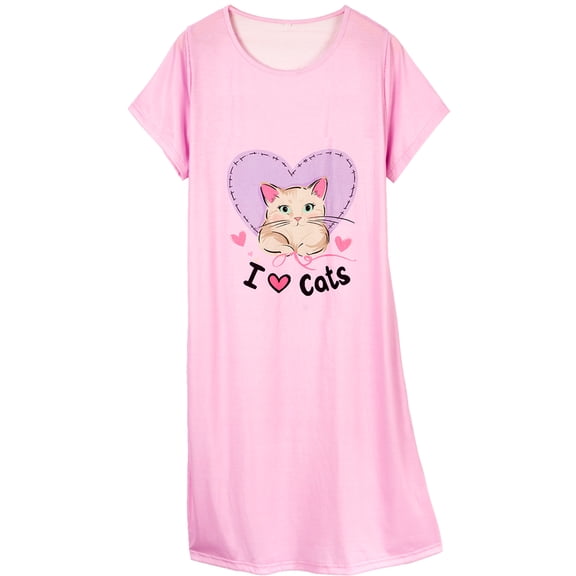 DAKIMOE Cotton Nightgowns for Women Soft Cotton Short Sleeve Night Shirts Womens Print Sleep Shirts Loose Comfy Pajamas Sleepwear