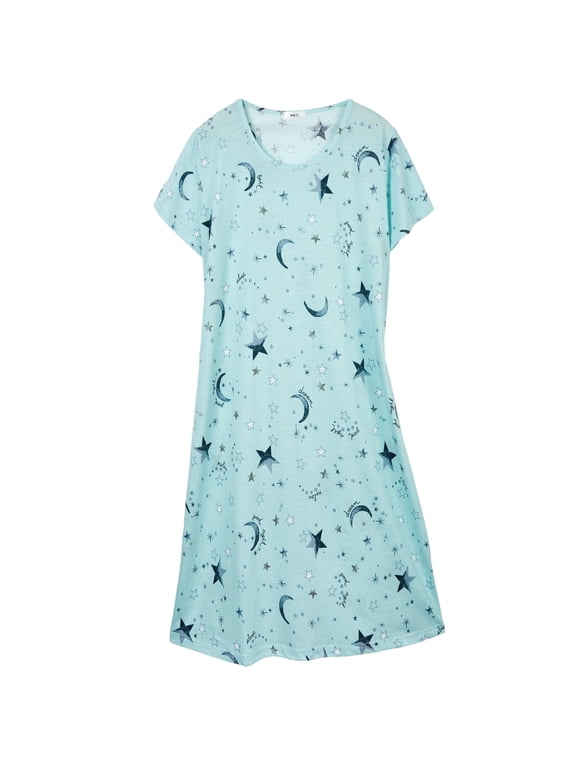 Cotton Nightgowns for Women Soft Cotton Short Sleeve Night Shirts Womens Print Sleep Shirts Loose Comfy Pajamas Sleepwear