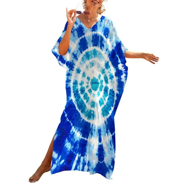 DAKIMOE Women's Tie-Dye Caftan Cover-Up Dress, UV Protection DAKIMOE Women's Tie-Dye Caftan Cover-Up Dress, UV Protection