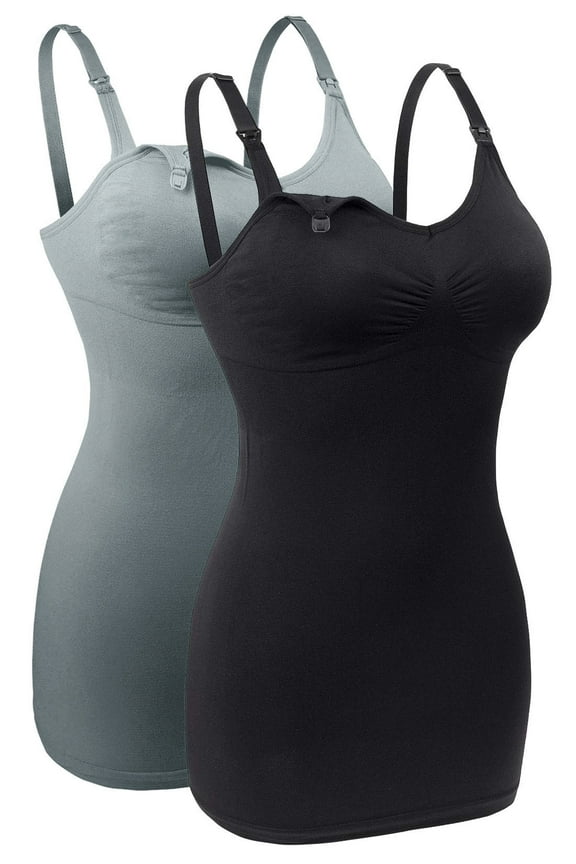 Womens Nursing Tank Tops for Breastfeeding Maternity Camisoles with Built in Bra Sleep Maternity Cami Bras Pack of 2