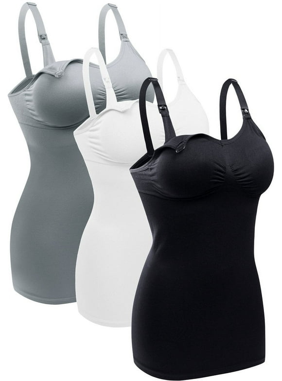Womens Nursing Tank Tops for Breastfeeding Maternity Camisoles with Built in Bra Sleep Maternity Cami Bras Pack of 3