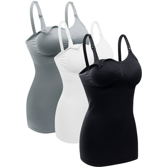 DAKIMOE Womens Nursing Tank Tops for Breastfeeding Maternity Camisoles with Built in Bra Sleep Maternity Cami Bras Pack of 3