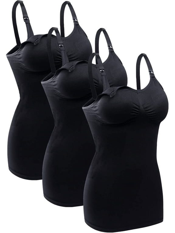 Womens Nursing Tank Tops for Breastfeeding Maternity Camisoles with Built in Bra Sleep Maternity Cami Bras Pack of 3