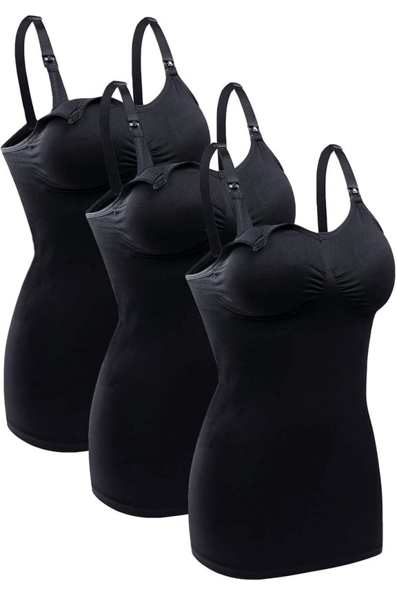 Womens Nursing Tank Tops for Breastfeeding Maternity Camisoles with Built in Bra Sleep Maternity Cami Bras Pack of 3