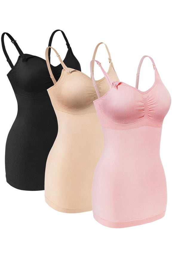 Womens Nursing Tank Tops for Breastfeeding Maternity Camisoles with Built in Bra Sleep Maternity Cami Bras Pack of 3