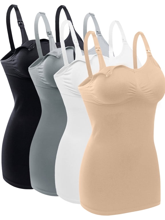 Womens Nursing Tank Tops for Breastfeeding Maternity Camisoles with Built in Bra Sleep Maternity Cami Bras Pack of 4