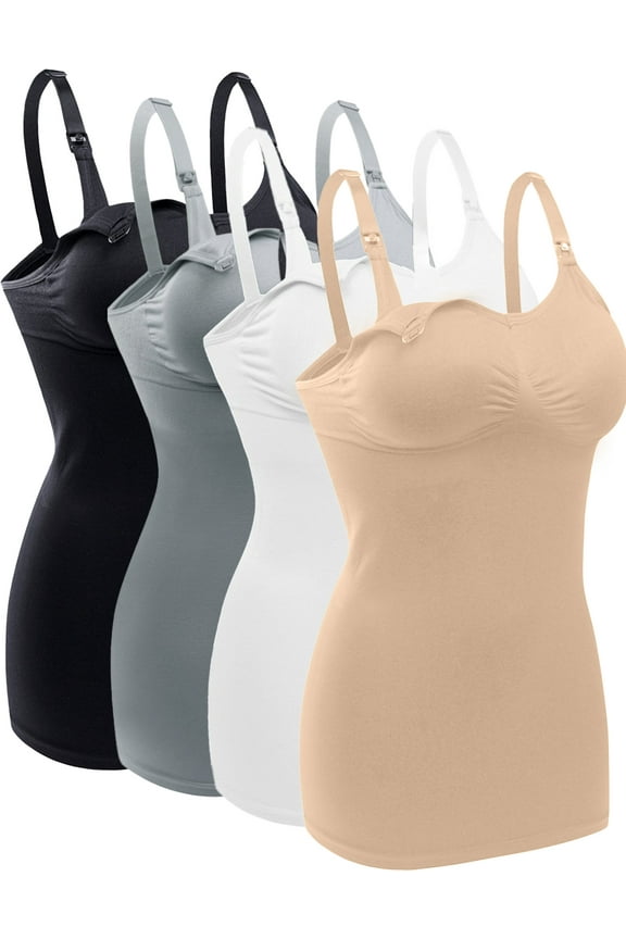 Womens Nursing Tank Tops for Breastfeeding Maternity Camisoles with Built in Bra Sleep Maternity Cami Bras Pack of 4