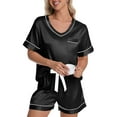 thumbnail image 1 of DAKIMOE Womens Pajama Set Silk Satin Pajamas Short Sleeve Sleepwear Matching Soft Loungewear 2 Piece Lounge Pjs Shorts Set S-XL, Black, XL, 1 of 7