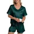 thumbnail image 1 of DAKIMOE Womens Pajama Set Silk Satin Pajamas Short Sleeve Sleepwear Matching Soft Loungewear 2 Piece Lounge Pjs Shorts Set S-XL, 1 of 7