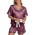 thumbnail image 1 of DAKIMOE Womens Pajama Set Silk Satin Pajamas Short Sleeve Sleepwear Matching Soft Loungewear 2 Piece Lounge Pjs Shorts Set S-XL, 1 of 7