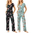 thumbnail image 1 of DAKIMOE Womens Pajama Sets - 2 Pack Super Soft Womens Pjs Sets, Short Sleeve V Neck Top with Pants, 2 Piece Lounge Sets for Women, Cute Printed Sleepwear with Elastic Waistband, 1 of 6
