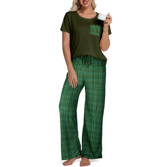 DAKIMOE Womens Pajama Sets 2 Piece Sets for Women Summer Sets Short Sleeve Pajamas Lounge Set Casual Sleepwear Loungewear PJS, S-XXL