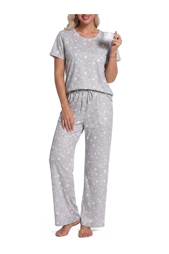 Womens Pajama Sets 2 Piece Sets for Women Summer Sets Short Sleeve Pajamas Lounge Set Casual Sleepwear Loungewear PJS, S-XXL