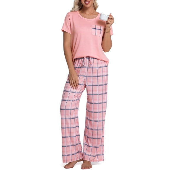 DAKIMOE Womens Pajama Sets 2 Piece Sets for Women Summer Sets Short Sleeve Pajamas Lounge Set Casual Sleepwear Loungewear PJS, S-XXL