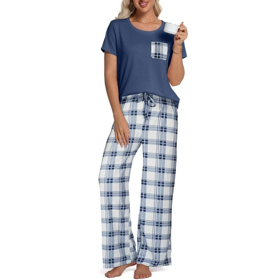DAKIMOE Womens Pajama Sets 2 Piece Sets for Women Summer Sets Short Sleeve Pajamas Lounge Set Casual Sleepwear Loungewear PJS, S-XXL