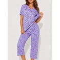 thumbnail image 1 of DAKIMOE Womens Pajama Set 2 Piece Short Sleeve V Neck Tops & Capri Pants, Comfy Soft Stretchy Sleepwear, Cute Printed Loungewear Lounge Set, Lightweight Pajamas for Women S-2XL, 1 of 8