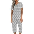 thumbnail image 1 of DAKIMOE Womens Pajama Sets Capri Sleepwear Short Sleeve Two-Piece Pjs V Neck Tops & Capri Pants with Pockets Casual Prints Lounge Sets for Women S-XL, Light Gray, S, 1 of 6