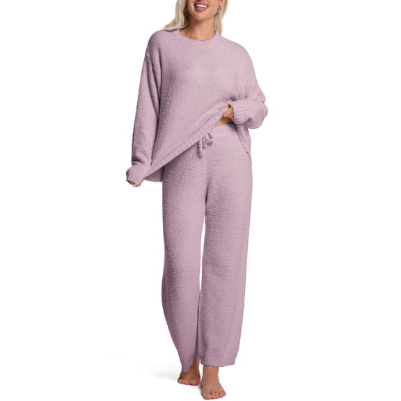 DAKIMOE Womens Pajama Sets Long Sleeve Pajamas 2 Piece Sets for Women Soft Fuzzy Fleece Lounge Set Outfits Casual Sleepwear Loungewear Sweater PJS