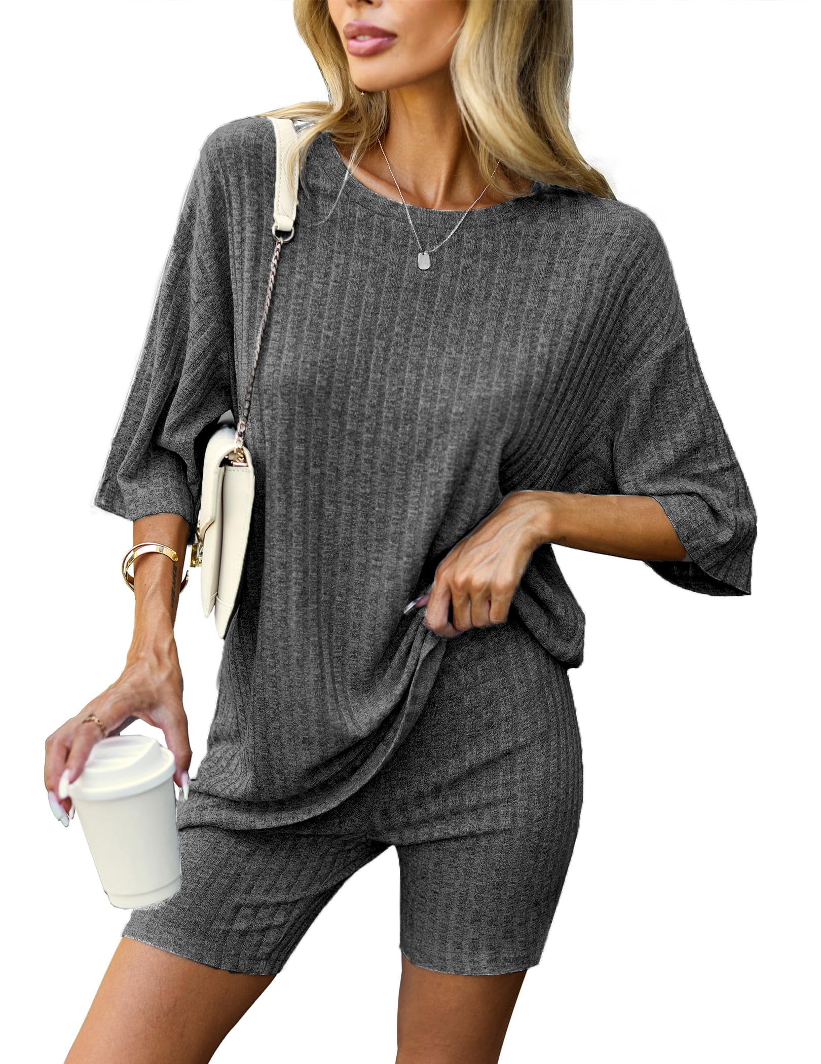 MOMENTI PER ME Women's 2 Piece Pajama Set with Blue Shorts & Short-sleeves Top main image 0