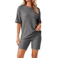 thumbnail image 1 of DAKIMOE Womens Pajamas 2 Piece Lounge Sets for Women Ribbed Knit Matching Outfits Loose T-Shirt and Bodycon Biker Shorts Sleepwear Sweatsuits S-XL, Dark Grey, M, 1 of 8