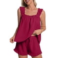 thumbnail image 1 of DAKIMOE Womens Pajamas Set 2 Piece Ruffle Pj Soft Tank Top and Shorts Sleepwear Lounge Sets for Women Set Sleeveless Bridal Pajama Sets for Christmas, S-2XL, 1 of 8
