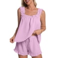 thumbnail image 1 of DAKIMOE Womens Pajamas Set 2 Piece Ruffle Pj Soft Tank Top and Shorts Sleepwear Lounge Sets for Women Set Sleeveless Bridal Pajama Sets for Christmas, S-2XL, 1 of 8
