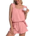 thumbnail image 1 of DAKIMOE Womens Pajamas Set 2 Piece Ruffle Pj Soft Tank Top and Shorts Sleepwear Lounge Sets for Women Set Sleeveless Bridal Pajama Sets for Christmas, S-2XL, 1 of 8