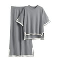 thumbnail image 1 of DAKIMOE Womens Pajamas Sets Short Sleeve Knit Pullover Tops with Wide Leg Pants 2 Piece Soft Lounge Sets for Women Sleepwear Loungewear Pjs Travel Comfy Trendy Clothes S to XL, Gray, XL, 1 of 7