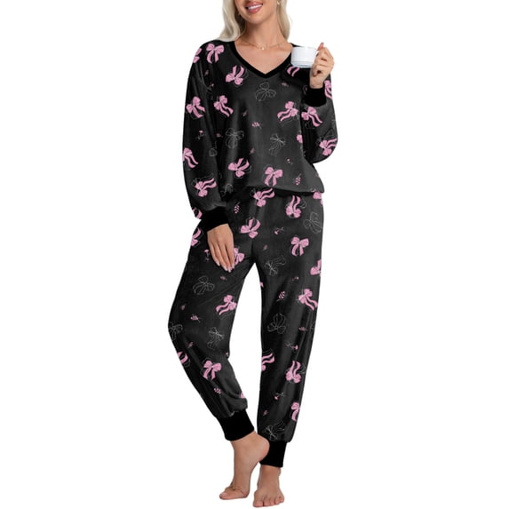 DAKIMOE Womens Pajamas Sets Velvet Long Sleeve Tops and Long Pants Soft Comfy Flannel Lounge Sets 2 Piece Pajama with Pockets Loungewear Nightwear Pjs Sleepwear Outfits for Women S-XXL