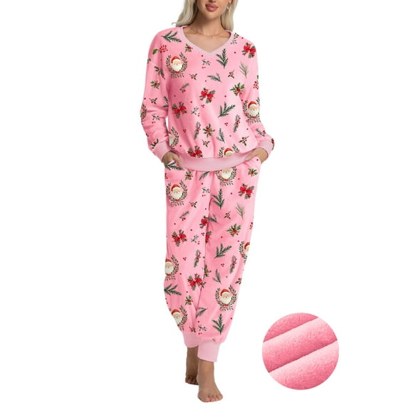 DAKIMOE Womens Pajamas Set Velvet Long Sleeve Christmas Pjs Soft Lounge Set 2 Piece Velour Loungewear with Pockets Nightwear Sleepwear for Women S-XXL