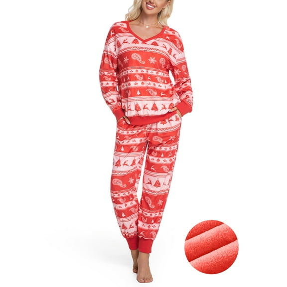 DAKIMOE Womens Pajamas Set Velvet Long Sleeve Christmas Pjs Soft Lounge Set 2 Piece Velour Loungewear with Pockets Nightwear Sleepwear for Women S-XXL