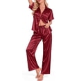 thumbnail image 1 of DAKIMOE Womens Satin Silk Pajama Sets Short Sleeve Button Down Pajamas Women Pjs Lounge Sets Sleepwear Long Pant S-XL, 1 of 12