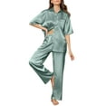 thumbnail image 1 of DAKIMOE Womens Satin Silk Pajama Sets Short Sleeve Button Down Pajamas for Women 2 Piece Soft Lounge Sets for Women Sleepwear with Long Pant S-XL, Wine Red, 1 of 12