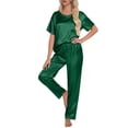 thumbnail image 1 of DAKIMOE Womens Silk Satin Pajama Set Short Sleeve Shirt with Long Pajamas Pant Set Two-piece Pj Sets Soft Sleepwear Loungewear Nightwear Pjs S-XL, Dark Green, S, 1 of 11
