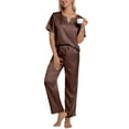 thumbnail image 1 of DAKIMOE Womens Silk Satin Pajama Sets Short Sleeve Pjs V Neck Pajamas for Women with Long Pant S to XL, 1 of 8