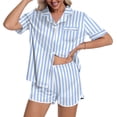 thumbnail image 1 of DAKIMOE Womens Silk Satin Pajamas Short Sleeve Loungewear Two-Piece Sleepwear Button-Down Pj Set, 1 of 6