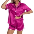 thumbnail image 1 of DAKIMOE Womens Silk Satin Pajamas Short Sleeve Loungewear Two-Piece Sleepwear Button-Down Pj Set, 1 of 6