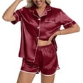 thumbnail image 1 of DAKIMOE Womens Silk Satin Pajamas Short Sleeve Loungewear Two-Piece Sleepwear Button-Down Pj Set, 1 of 6