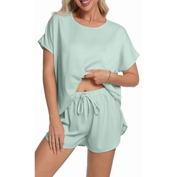 DAKIMOE Womens Silk Stain Pajamas Set Short Sleeve Soft Sleepwear Top With Shorts Set PJ Loungewear, Dark Brown, XL