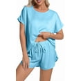 thumbnail image 1 of DAKIMOE Womens Silk Stain Pajamas Set Short Sleeve Soft Sleepwear Top With Shorts Set PJ Loungewear, Dark Green, XL, 1 of 8