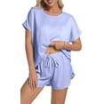 thumbnail image 1 of DAKIMOE Womens Silk Stain Pajamas Set Short Sleeve Soft Sleepwear Top With Shorts Set PJ Loungewear, Wine Red, M, 1 of 8