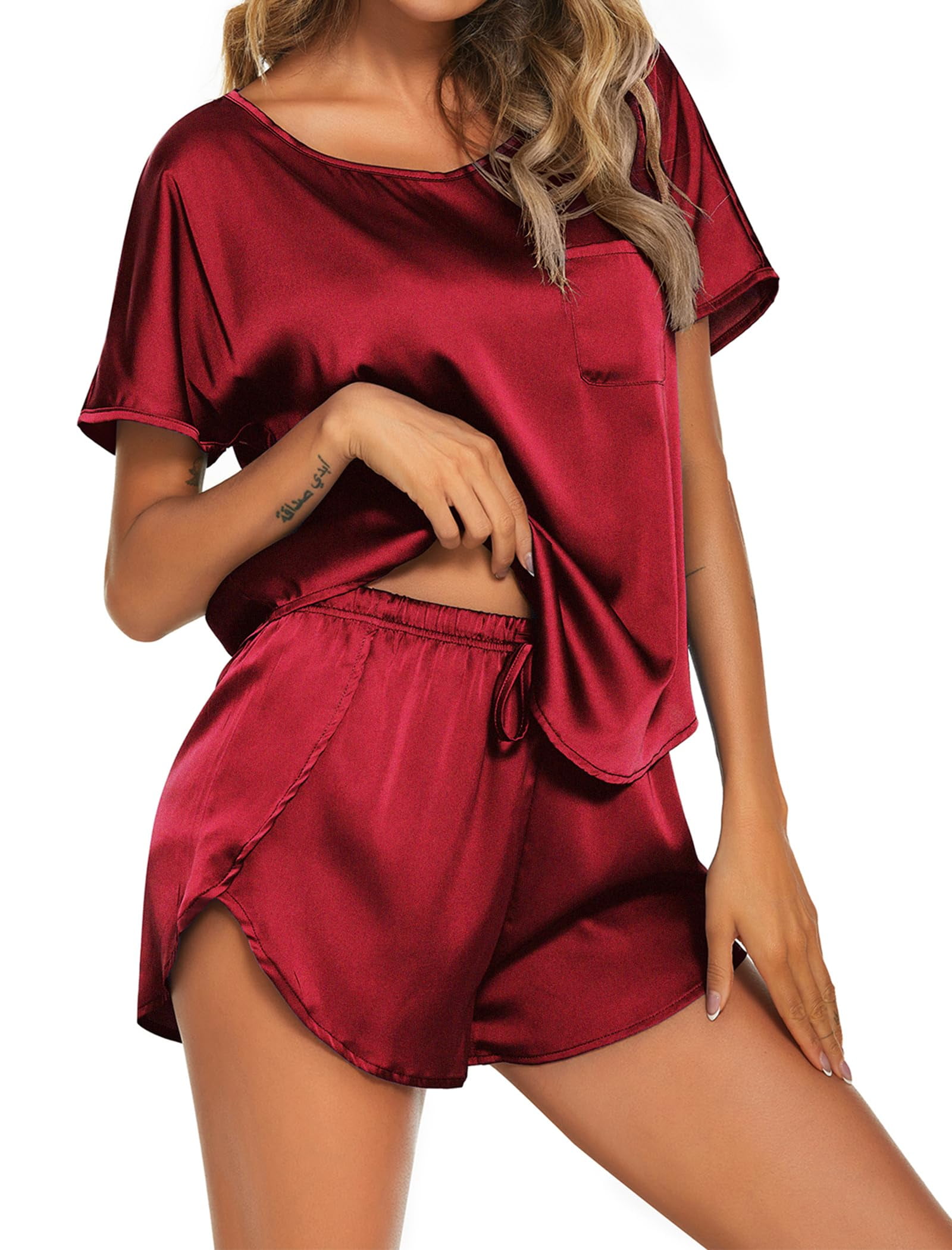 Niuer Short Pajamas Set for Women Sleeveless Cute Sleepwear Teen Girls  Cartoon Printed 2 Piece Cami Shorts Set Soft Juniors Lounge Set with  Blindfold Wine Red XL(US 14-16) 