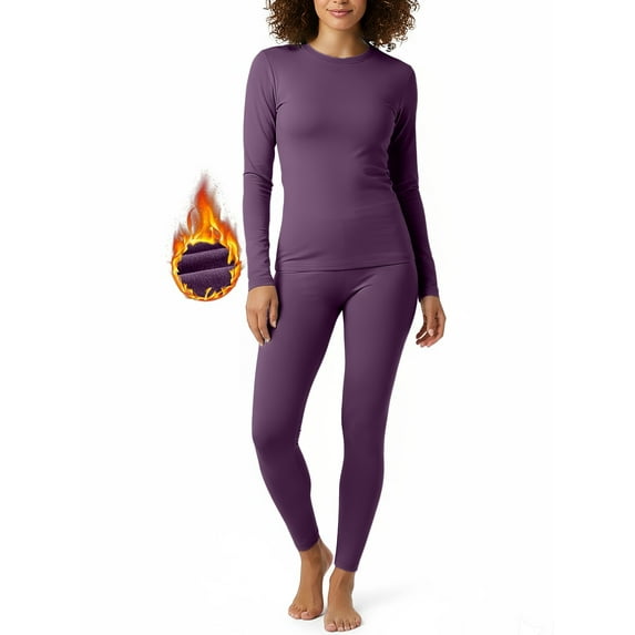 DAKIMOE Womens Thermal Underwear Sets Long Johns with Fleece Lined for Women Long Sleeve Shirt Crewneck Base Layer Pajama Top and Leggings Set for Women Cold Weather S-XL