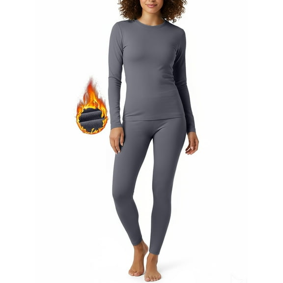 DAKIMOE Womens Thermal Underwear Sets Long Johns with Fleece Lined for Women Long Sleeve Shirt Crewneck Base Layer Pajama Top and Leggings Set for Women Cold Weather S-XL