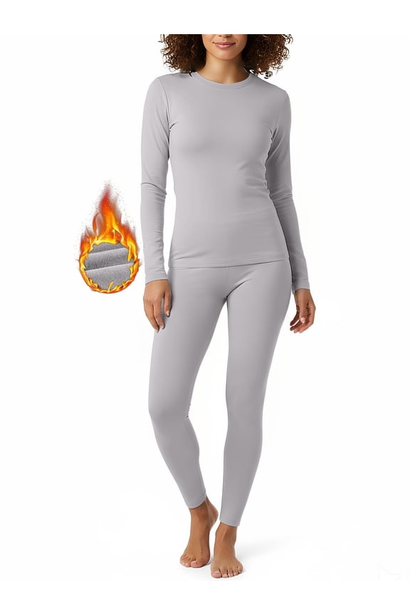 Womens Thermal Underwear Sets Long Johns with Fleece Lined for Women Long Sleeve Shirt Crewneck Base Layer Pajama Top and Leggings Set for Women Cold Weather S-XL