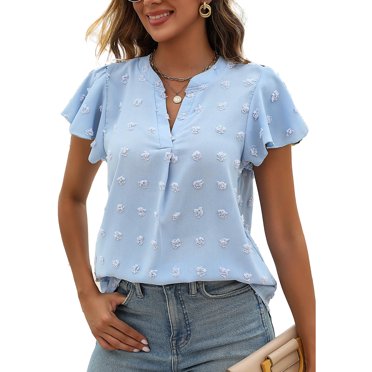 Fantaslook Trendy Women's V Neck Ruffle Sleeve Summer Blouse, Casual ...