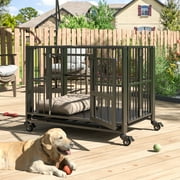 Betisef Heavy Duty Dog Crate, Folding Dog Kennel No Assembly with Lockable Wheels, Double Door Indoor/Outdoor