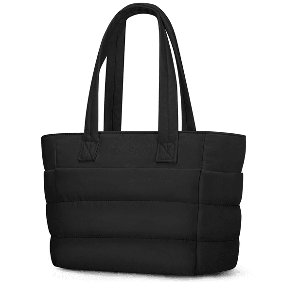 Puffer Tote Bag for Women, Large Capacity Tote Bag with Compartments & Multi-Pockets, Lightweight Quilted Shoulder Bag with Zipper Closure for Travel, Work, Gym, Shop(Black)