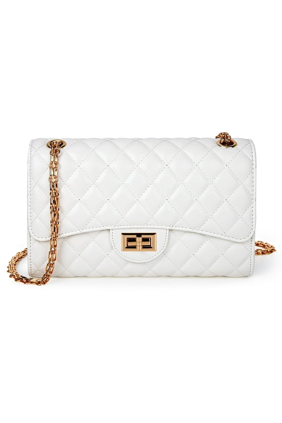Quilted Leather Crossbody Purse for Women, Shoulder Bag with Adjustable Chain Strap, Soft PU Leather Purses and Handbags with Large Capacity, Trendy Crossbody Shoulder Bag, White